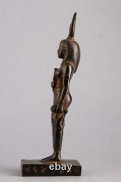 Rare Statue Pierre Ancienne Égyptienne De La Déesse Isis Sculpture Disque Sol