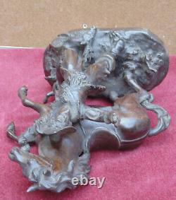 Rare ancien magnifique grande statue scene de chasse 19 eme cheval homme & cerf