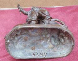 Rare ancien magnifique grande statue scene de chasse 19 eme cheval homme & cerf