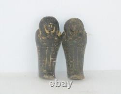 Rare ancienne pharaonique antique 2 statues ushabtis BC mythologie égyptienne