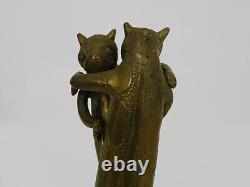 Rare ancienne statue Léopard Guépard enlacé en bronze du Bénin