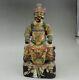 Rare Ancienne Statue De Thor Chinois En Bois Peint Polychrome Doré Chine 18eme
