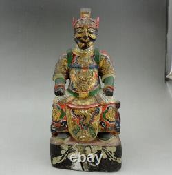 Rare ancienne statue de Thor Chinois en bois peint polychrome doré chine 18eme