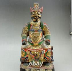 Rare ancienne statue de Thor Chinois en bois peint polychrome doré chine 18eme