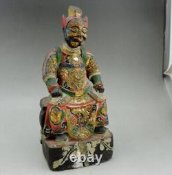 Rare ancienne statue de Thor Chinois en bois peint polychrome doré chine 18eme