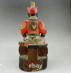 Rare ancienne statue de Thor Chinois en bois peint polychrome doré chine 18eme