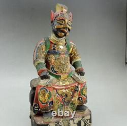 Rare ancienne statue de Thor Chinois en bois peint polychrome doré chine 18eme