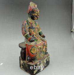 Rare ancienne statue de Thor Chinois en bois peint polychrome doré chine 18eme