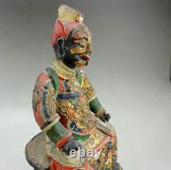 Rare ancienne statue de Thor Chinois en bois peint polychrome doré chine 18eme