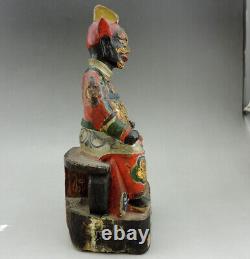 Rare ancienne statue de Thor Chinois en bois peint polychrome doré chine 18eme