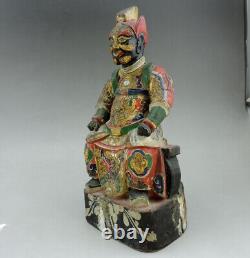 Rare ancienne statue de Thor Chinois en bois peint polychrome doré chine 18eme