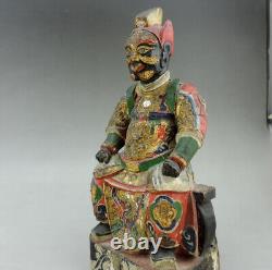 Rare ancienne statue de Thor Chinois en bois peint polychrome doré chine 18eme