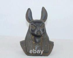 Rare ancienne statue égyptienne ancienne de tête Anubis dieu des morts dans l