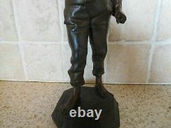 Rare ancienne statue jeune garçon tendant la main en métal H 34 cm