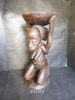 Rare statue sculpture ancienne siege tabouret bois congo luba bon etat