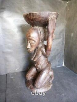 Rare statue sculpture ancienne siege tabouret bois congo luba bon etat