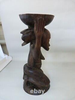 Rare statue sculpture ancienne siege tabouret bois congo luba bon etat