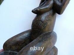 Rare statue sculpture ancienne siege tabouret bois congo luba bon etat