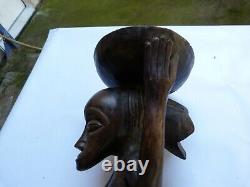 Rare statue sculpture ancienne siege tabouret bois congo luba bon etat