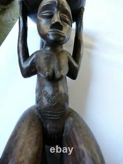 Rare statue sculpture ancienne siege tabouret bois congo luba bon etat