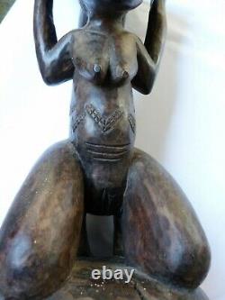 Rare statue sculpture ancienne siege tabouret bois congo luba bon etat