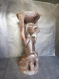 Rare statue sculpture ancienne siege tabouret bois congo luba bon etat