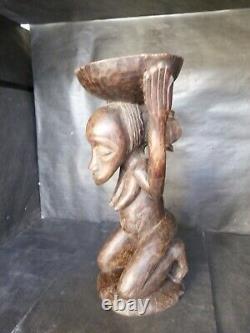 Rare statue sculpture ancienne siege tabouret bois congo luba bon etat