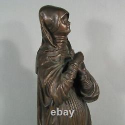 Religieuse Jeune Femme Style Médiévale Sculpture Bronze Ancien Fonderie Lenz