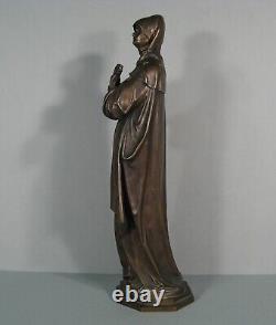Religieuse Jeune Femme Style Médiévale Sculpture Bronze Ancien Fonderie Lenz