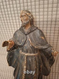SAINT MOINE BARBU/ANCIENNE STATUE RELIGIEUSE/BOIS SCULPTé PEINT/H. 22cm/XVIIIè
