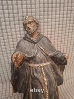 SAINT MOINE BARBU/ANCIENNE STATUE RELIGIEUSE/BOIS SCULPTé PEINT/H. 22cm/XVIIIè
