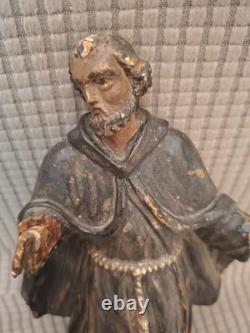 SAINT MOINE BARBU/ANCIENNE STATUE RELIGIEUSE/BOIS SCULPTé PEINT/H. 22cm/XVIIIè