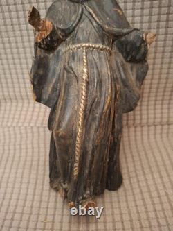 SAINT MOINE BARBU/ANCIENNE STATUE RELIGIEUSE/BOIS SCULPTé PEINT/H. 22cm/XVIIIè