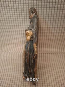 SAINT MOINE BARBU/ANCIENNE STATUE RELIGIEUSE/BOIS SCULPTé PEINT/H. 22cm/XVIIIè