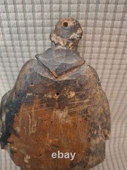 SAINT MOINE BARBU/ANCIENNE STATUE RELIGIEUSE/BOIS SCULPTé PEINT/H. 22cm/XVIIIè
