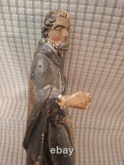 SAINT MOINE BARBU/ANCIENNE STATUE RELIGIEUSE/BOIS SCULPTé PEINT/H. 22cm/XVIIIè