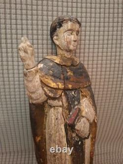 SAINT MOINE/SAINT DOMINIQUE/ANCIENNE STATUE RELIGIEUSE/BOIS/H. 35c/XVIIIèAVANT
