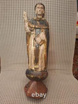 SAINT MOINE/SAINT DOMINIQUE/ANCIENNE STATUE RELIGIEUSE/BOIS/H. 35c/XVIIIèAVANT