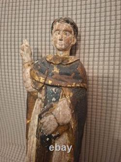 SAINT MOINE/SAINT DOMINIQUE/ANCIENNE STATUE RELIGIEUSE/BOIS/H. 35c/XVIIIèAVANT