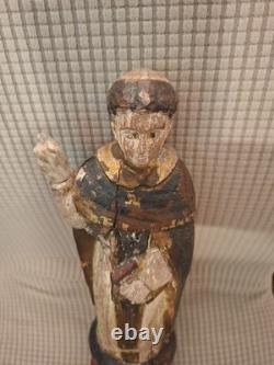 SAINT MOINE/SAINT DOMINIQUE/ANCIENNE STATUE RELIGIEUSE/BOIS/H. 35c/XVIIIèAVANT