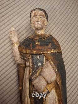 SAINT MOINE/SAINT DOMINIQUE/ANCIENNE STATUE RELIGIEUSE/BOIS/H. 35c/XVIIIèAVANT