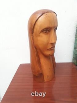 SCULPTURE SIGNÉ RELIGIEUSE MARIE THERESE STATUE BUSTE BOIS Ancienne Vintage