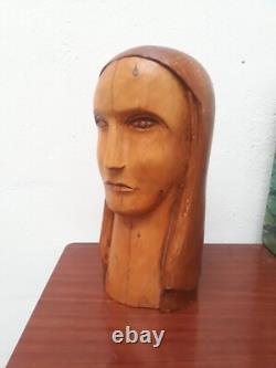 SCULPTURE SIGNÉ RELIGIEUSE MARIE THERESE STATUE BUSTE BOIS Ancienne Vintage