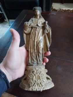 SCULPTURE VIERGE ANCIENNE XVIIeS VIERGE DE PILIER ALBATRE POLYCHROMEE ANTIQUITE