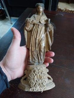 SCULPTURE VIERGE ANCIENNE XVIIeS VIERGE DE PILIER ALBATRE POLYCHROMEE ANTIQUITE