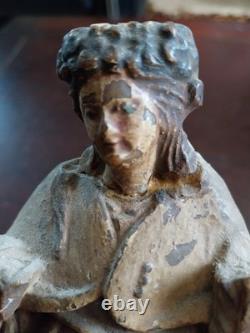 SCULPTURE VIERGE ANCIENNE XVIIeS VIERGE DE PILIER ALBATRE POLYCHROMEE ANTIQUITE