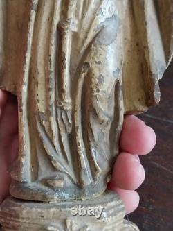 SCULPTURE VIERGE ANCIENNE XVIIeS VIERGE DE PILIER ALBATRE POLYCHROMEE ANTIQUITE