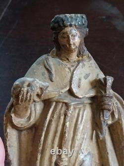 SCULPTURE VIERGE ANCIENNE XVIIeS VIERGE DE PILIER ALBATRE POLYCHROMEE ANTIQUITE