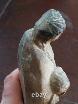 SCULPTURE VIERGE ANCIENNE XVIIeS VIERGE DE PILIER ALBATRE POLYCHROMEE ANTIQUITE