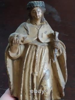 SCULPTURE VIERGE ANCIENNE XVIIeS VIERGE DE PILIER ALBATRE POLYCHROMEE ANTIQUITE